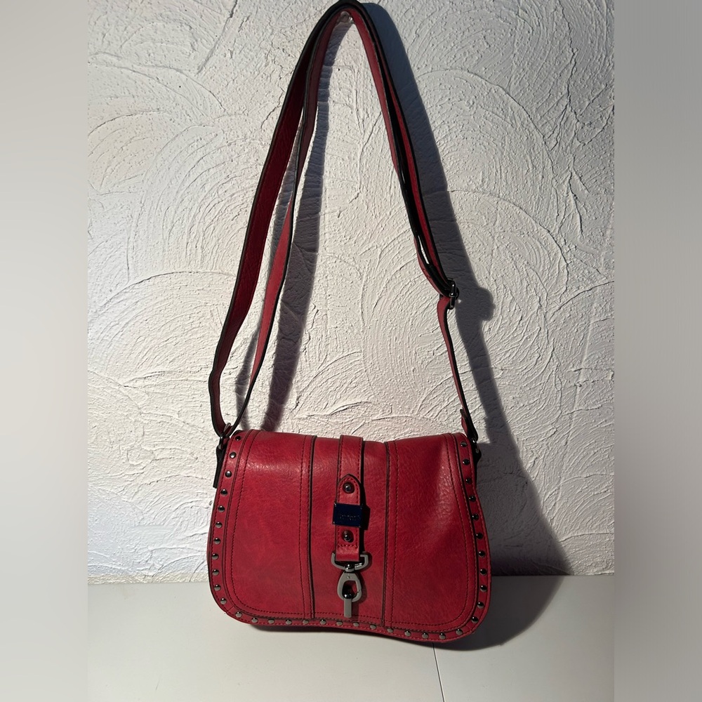 Red Nicole Miller Pleather Purse Satchel Handbag Faux Leather Snakeskin Design